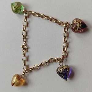 14k gold 585 Michael Anthony heart bracelet Murano Venetian glass colorful